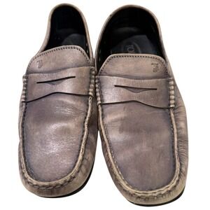 Tod's Mens Leather Nubuck City Gommino Penny Loafers Size 9 Grey Made In Italy